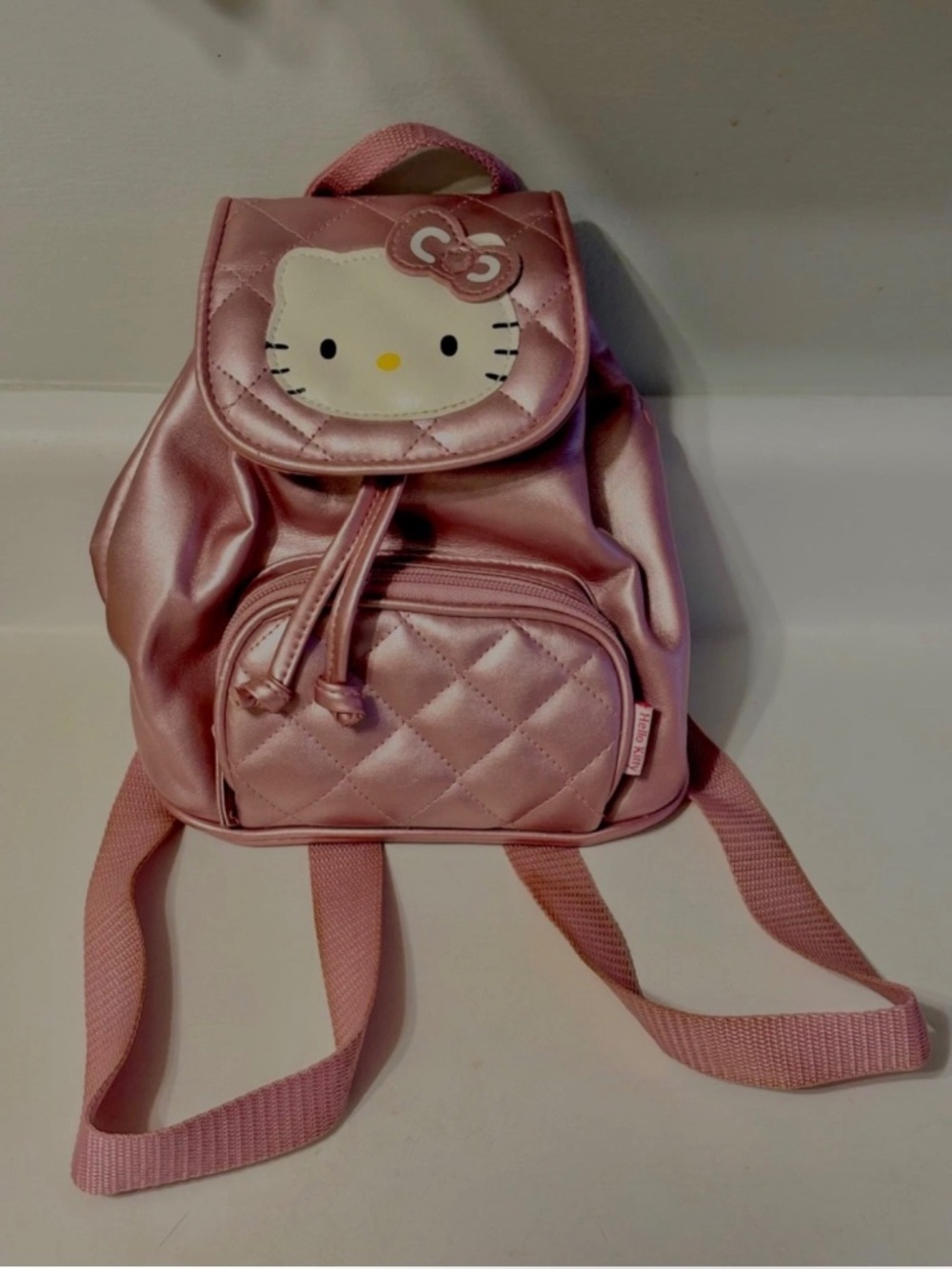 Vintage Sanrio Hello Kitty Pink Quilted Faux Leather Mini Backpack Y2K 2006 Rare
